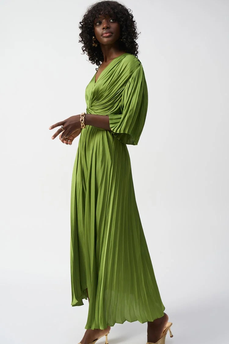 Joseph Ribkoff - Pleated Satin Midi Dress in Greenery 251903