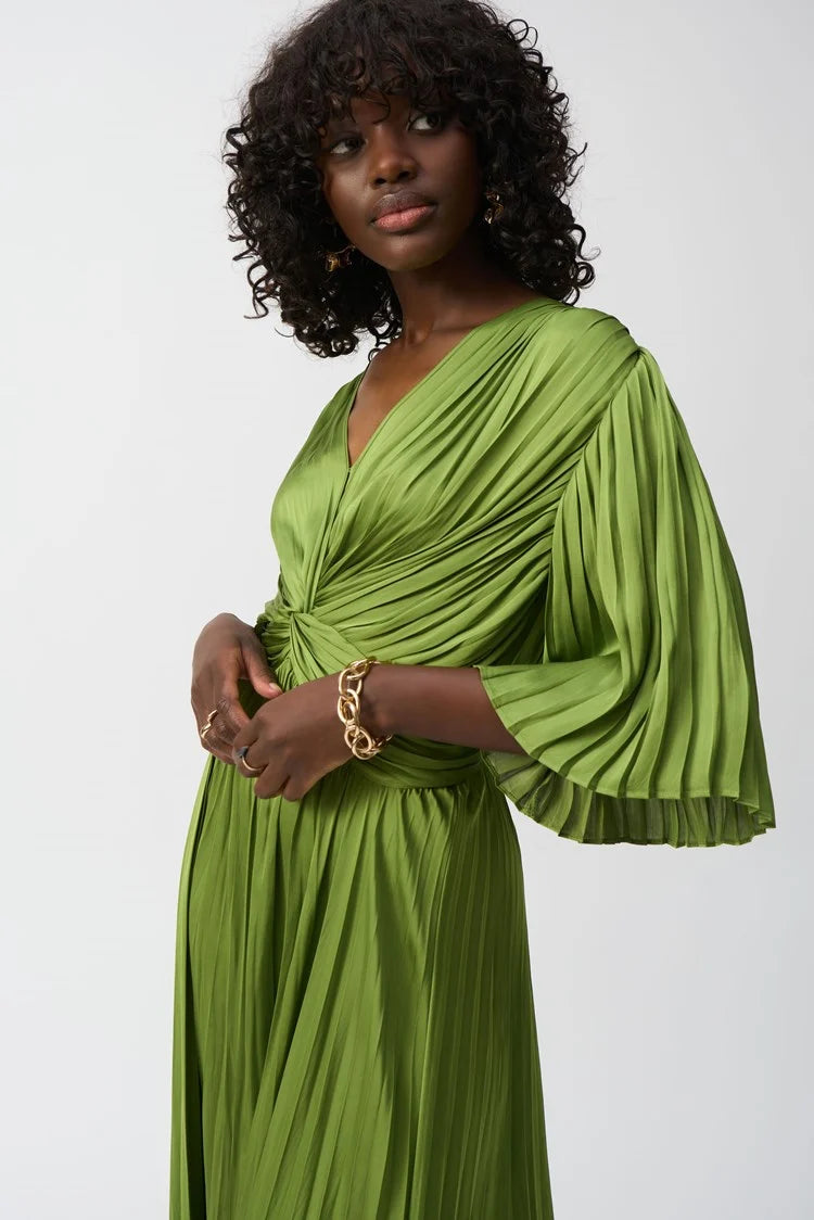 Joseph Ribkoff - Pleated Satin Midi Dress in Greenery 251903