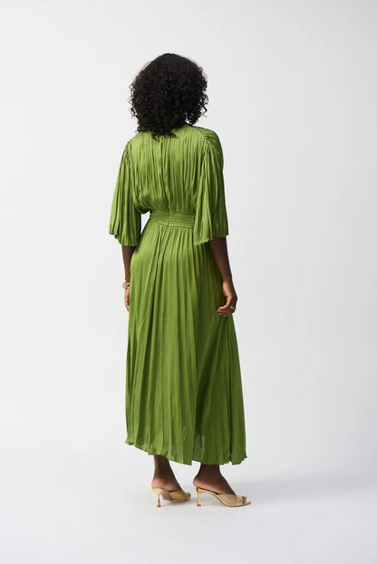 Joseph Ribkoff - Pleated Satin Midi Dress in Greenery 251903