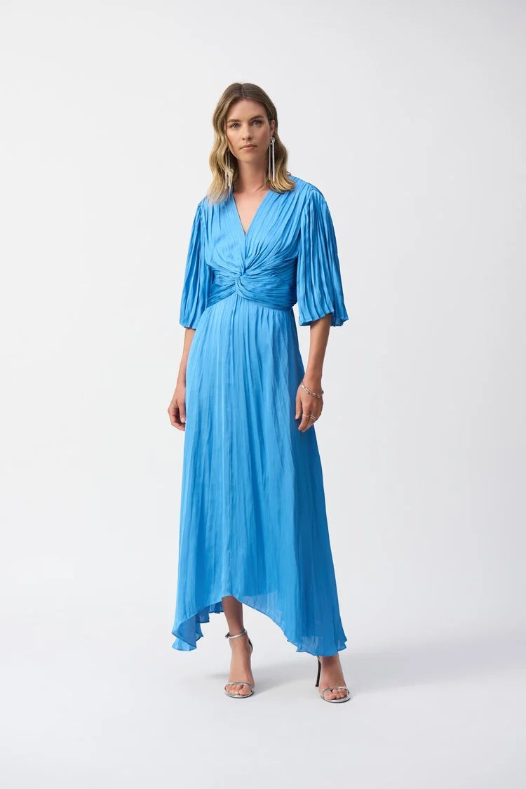 Joseph Ribkoff - Pleated Satin Midi Dress Coastal Blue 251903