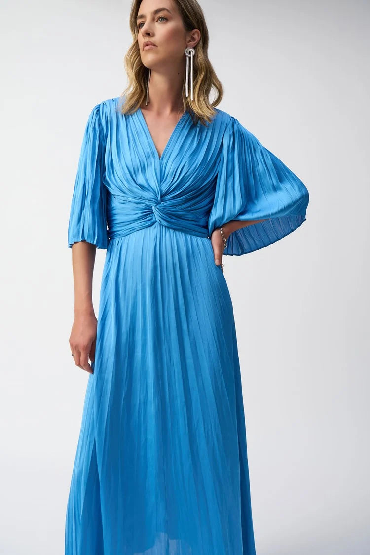 Joseph Ribkoff - Pleated Satin Midi Dress Coastal Blue 251903