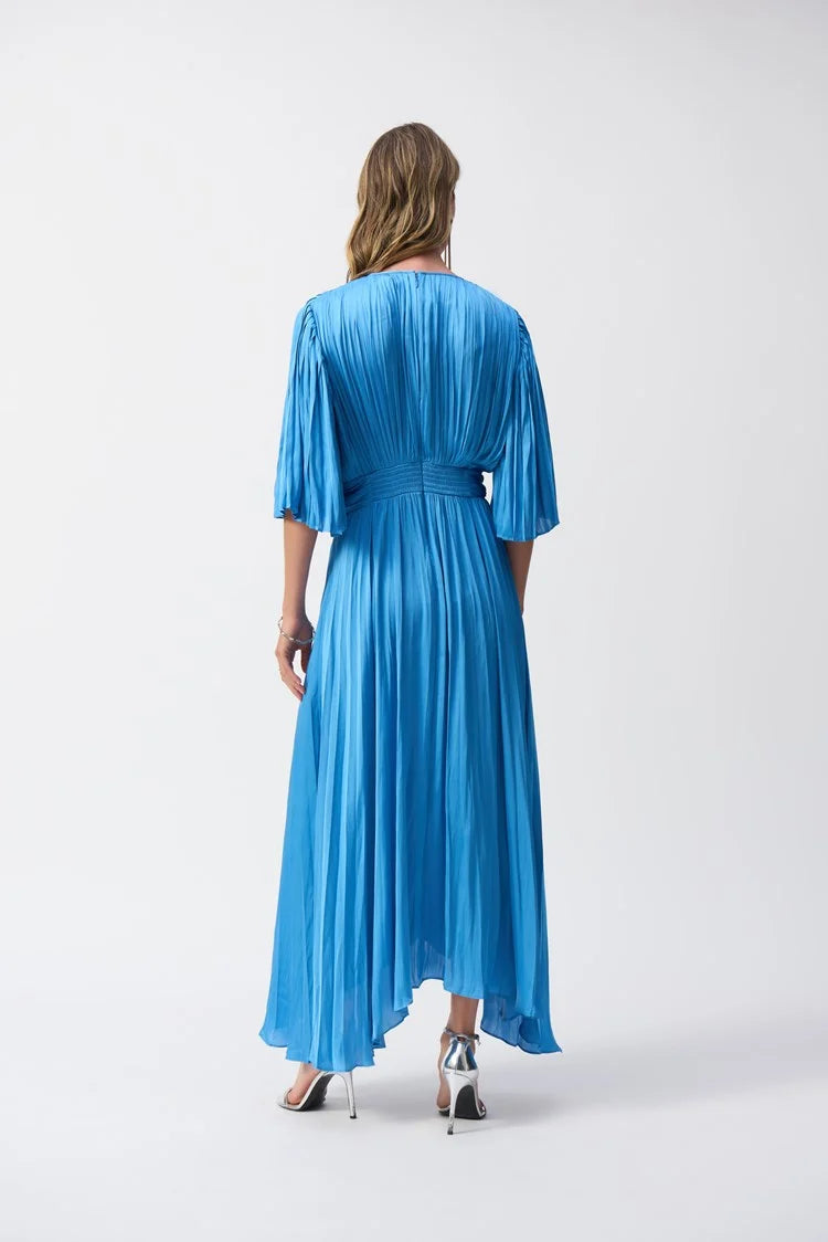 Joseph Ribkoff - Pleated Satin Midi Dress Coastal Blue 251903