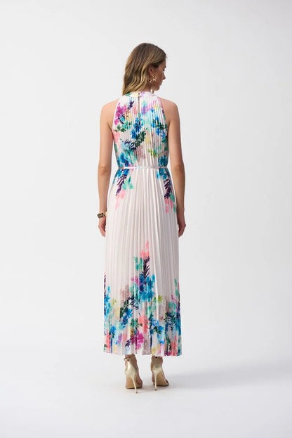 Joseph Ribkoff - Pleated Satin Floral Print Maxi Dress - 251904