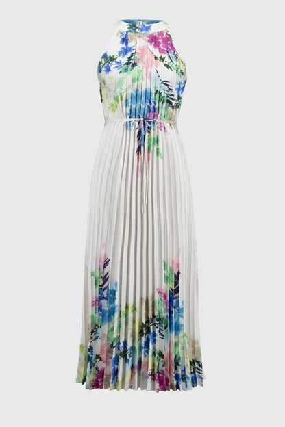 Joseph Ribkoff - Pleated Satin Floral Print Maxi Dress - 251904