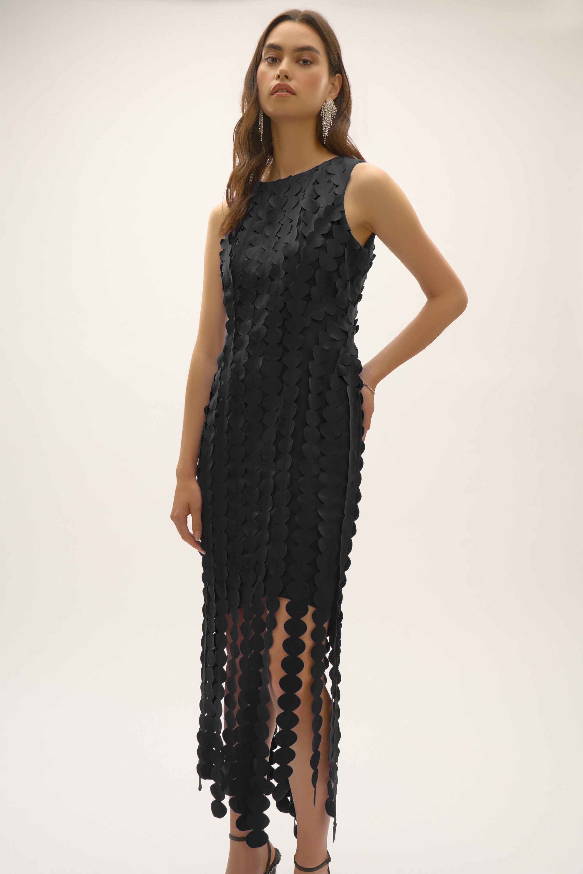 Joseph Ribkoff - Scuba Knit Sheath Dress with Circle Fringes 252712