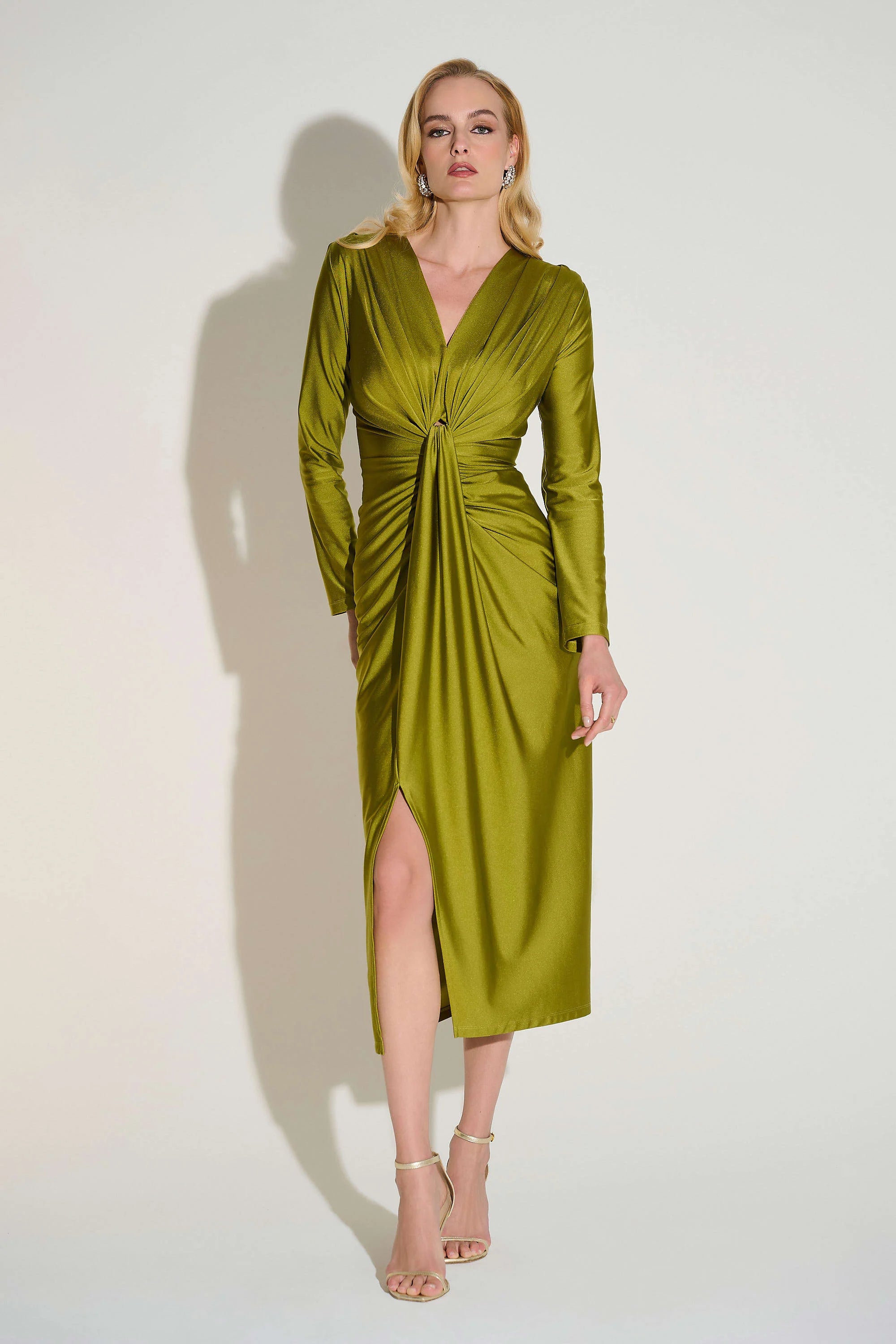 Joseph Ribkoff - Satin Effect Knit Draped V-Neck Sheath Dress 253714