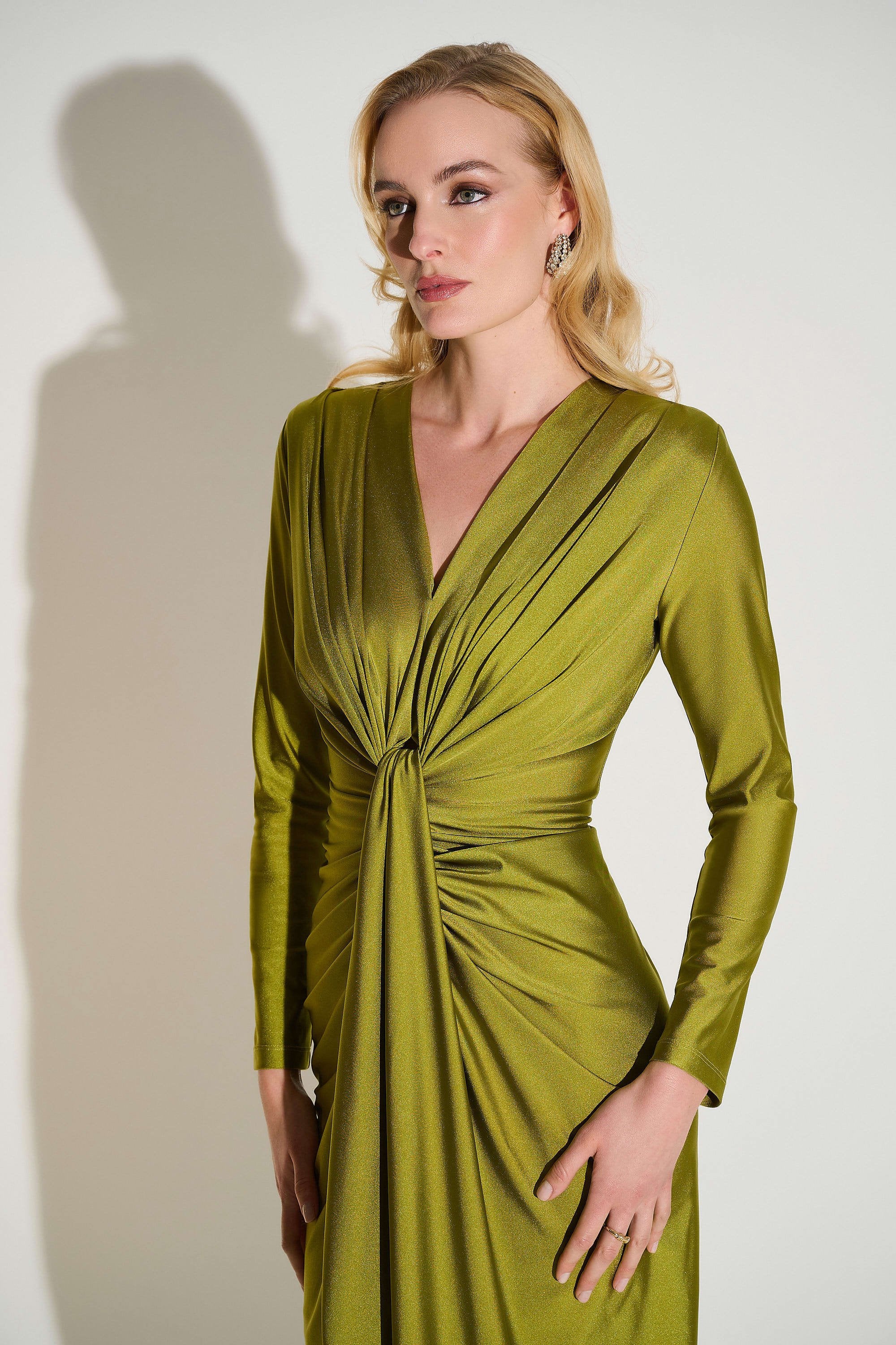 Joseph Ribkoff - Satin Effect Knit Draped V-Neck Sheath Dress 253714