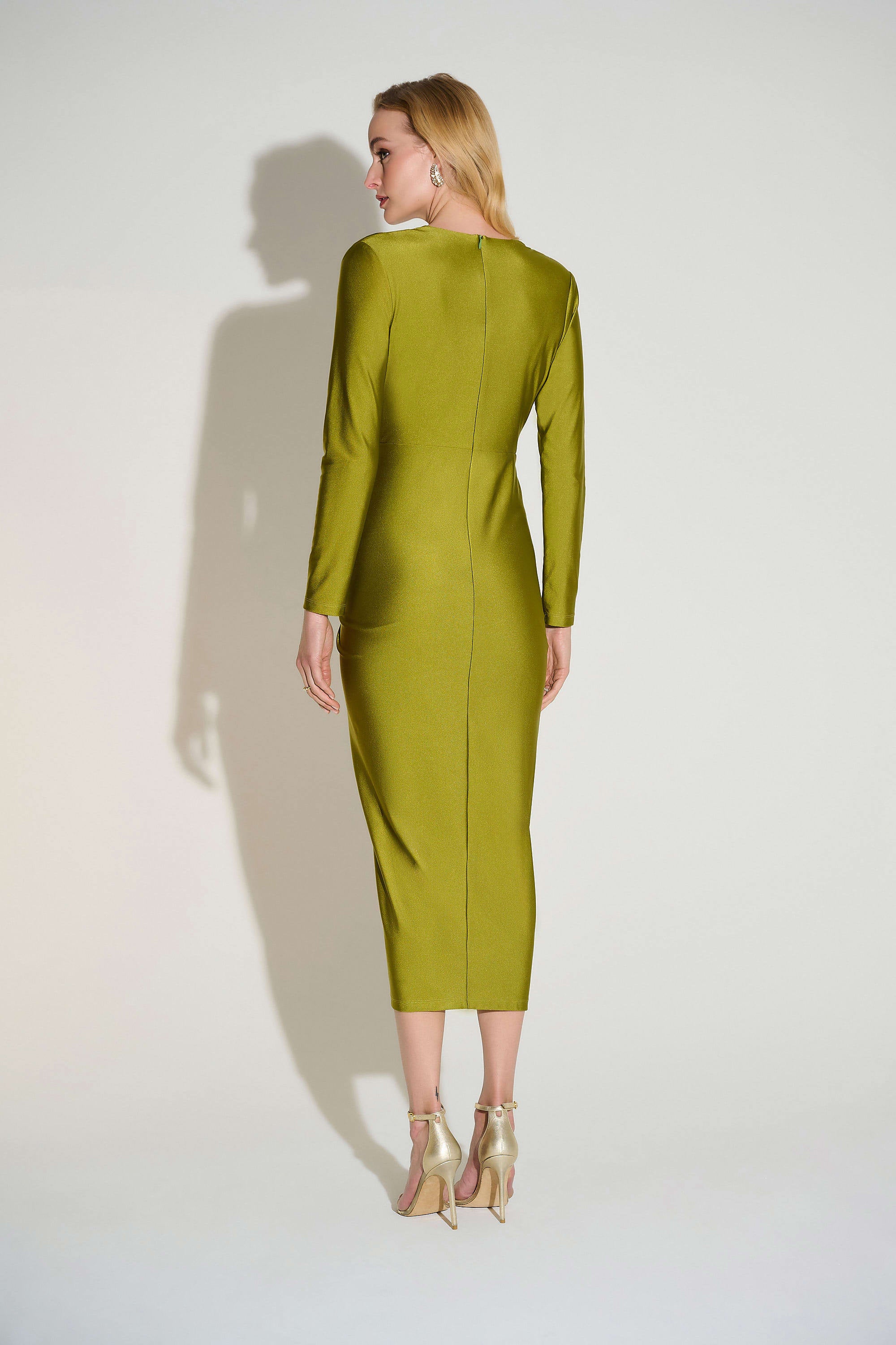 Joseph Ribkoff - Satin Effect Knit Draped V-Neck Sheath Dress 253714