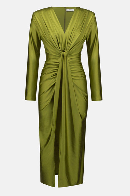 Joseph Ribkoff - Satin Effect Knit Draped V-Neck Sheath Dress 253714
