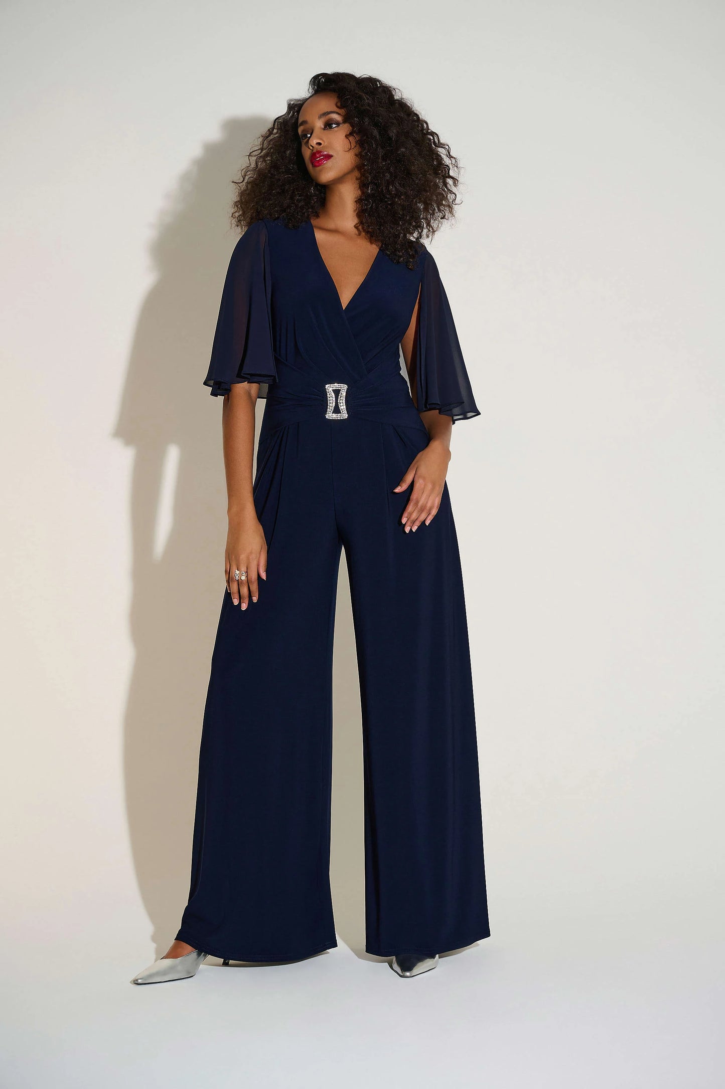 Joseph Ribkoff - Silky Knit & Chiffon Wide Leg Jumpsuit with Cape