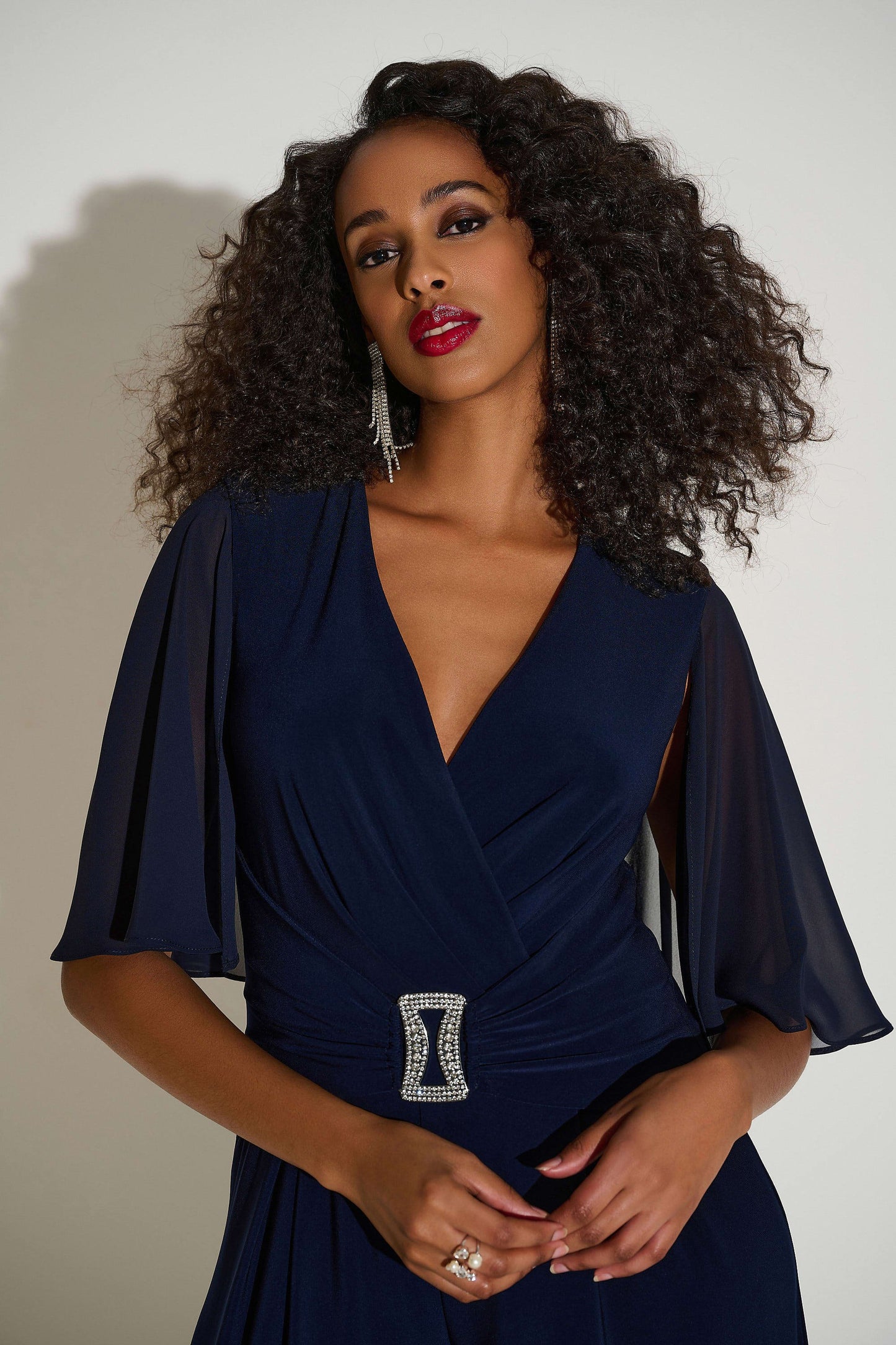 Joseph Ribkoff - Silky Knit & Chiffon Wide Leg Jumpsuit with Cape