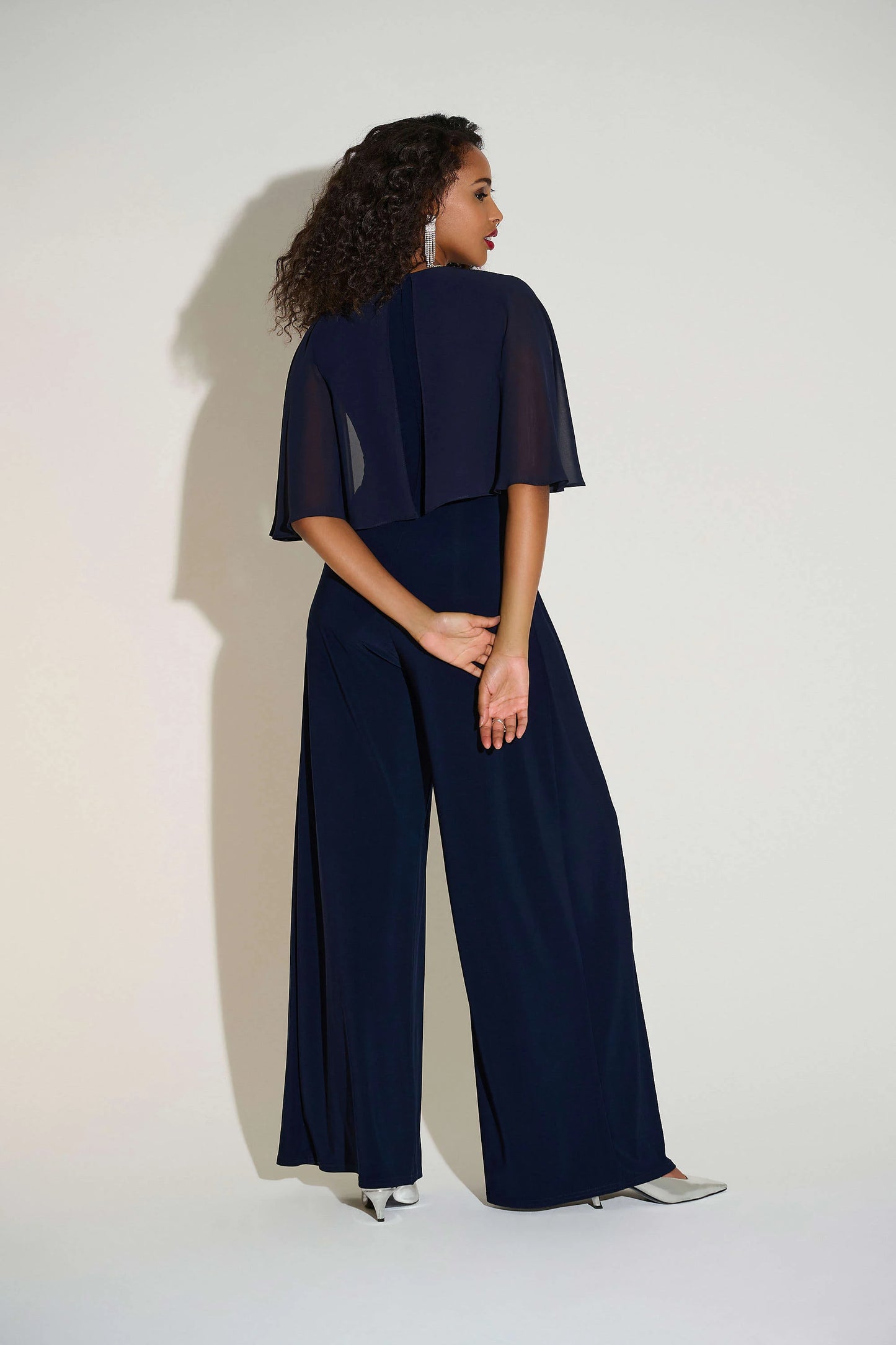 Joseph Ribkoff - Silky Knit & Chiffon Wide Leg Jumpsuit with Cape