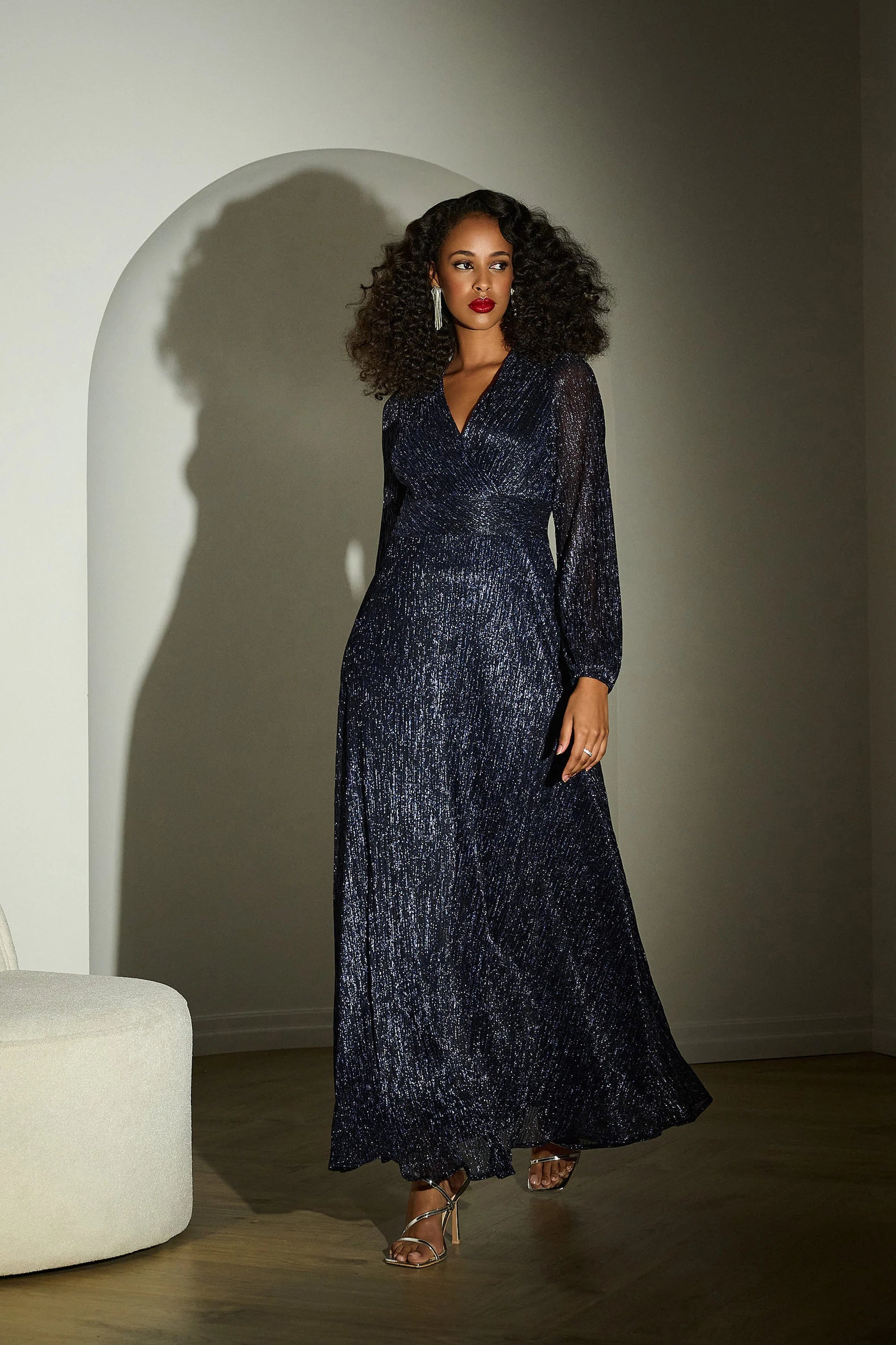 Joseph Ribkoff - Lurex Plissé Mesh Wrap-Front Gown