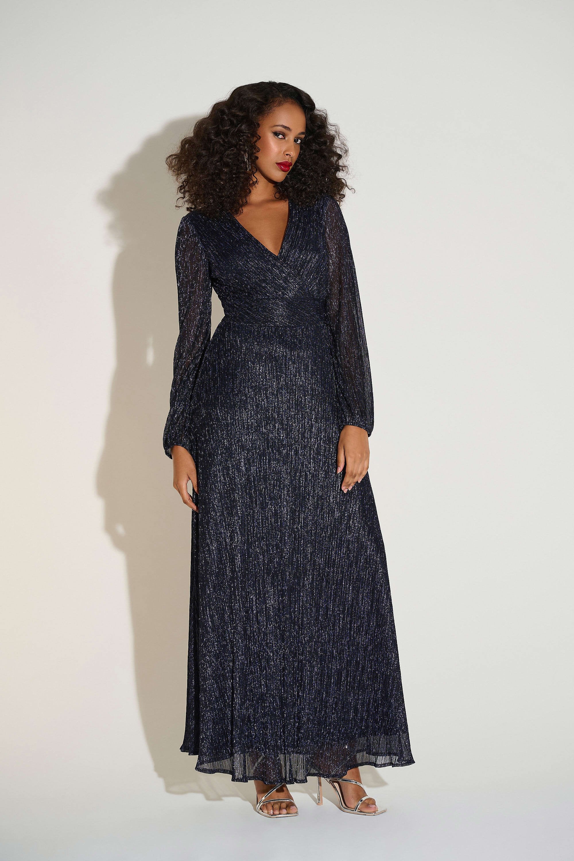 Joseph Ribkoff - Lurex Plissé Mesh Wrap-Front Gown