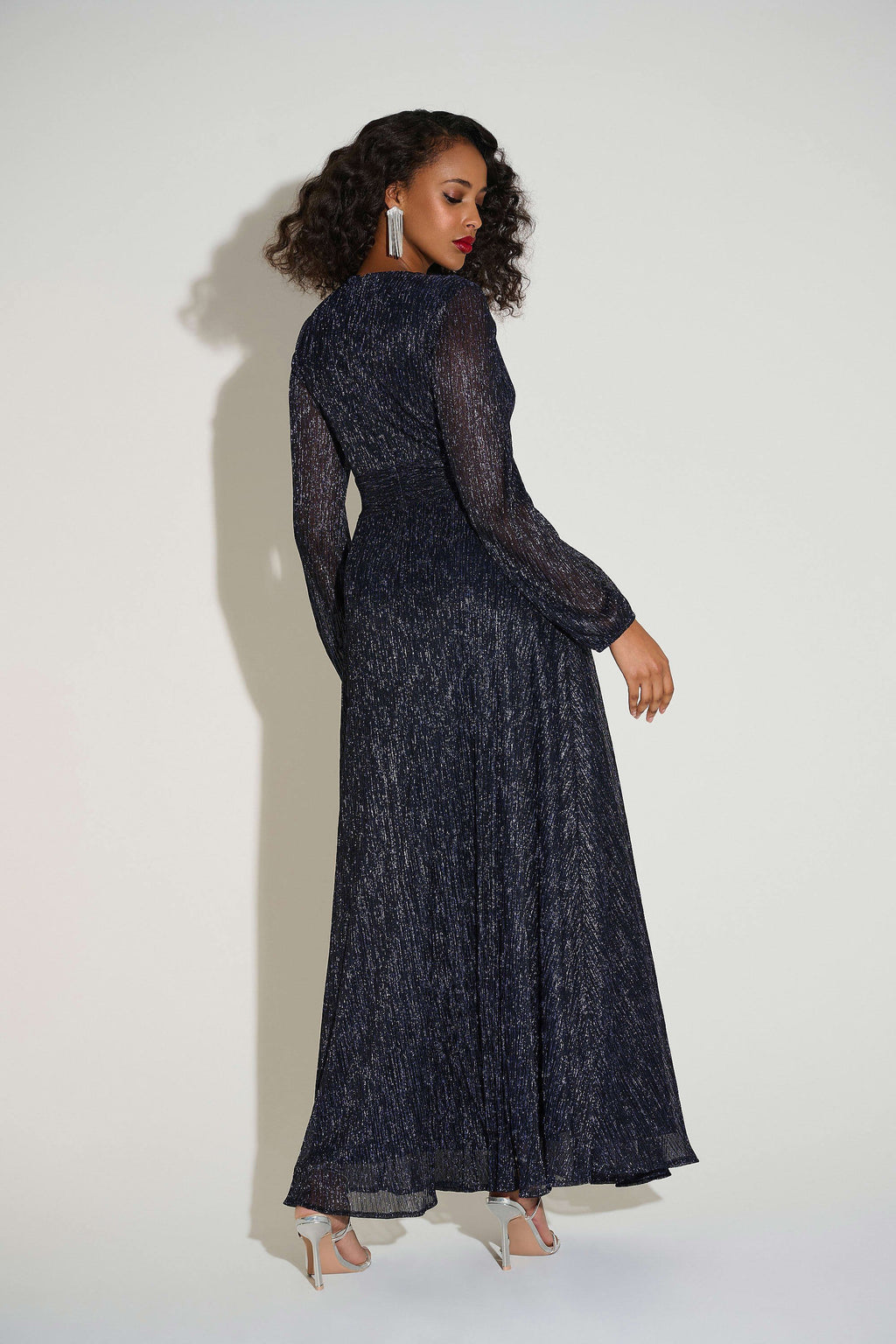 Joseph Ribkoff - Lurex Plissé Mesh Wrap-Front Gown