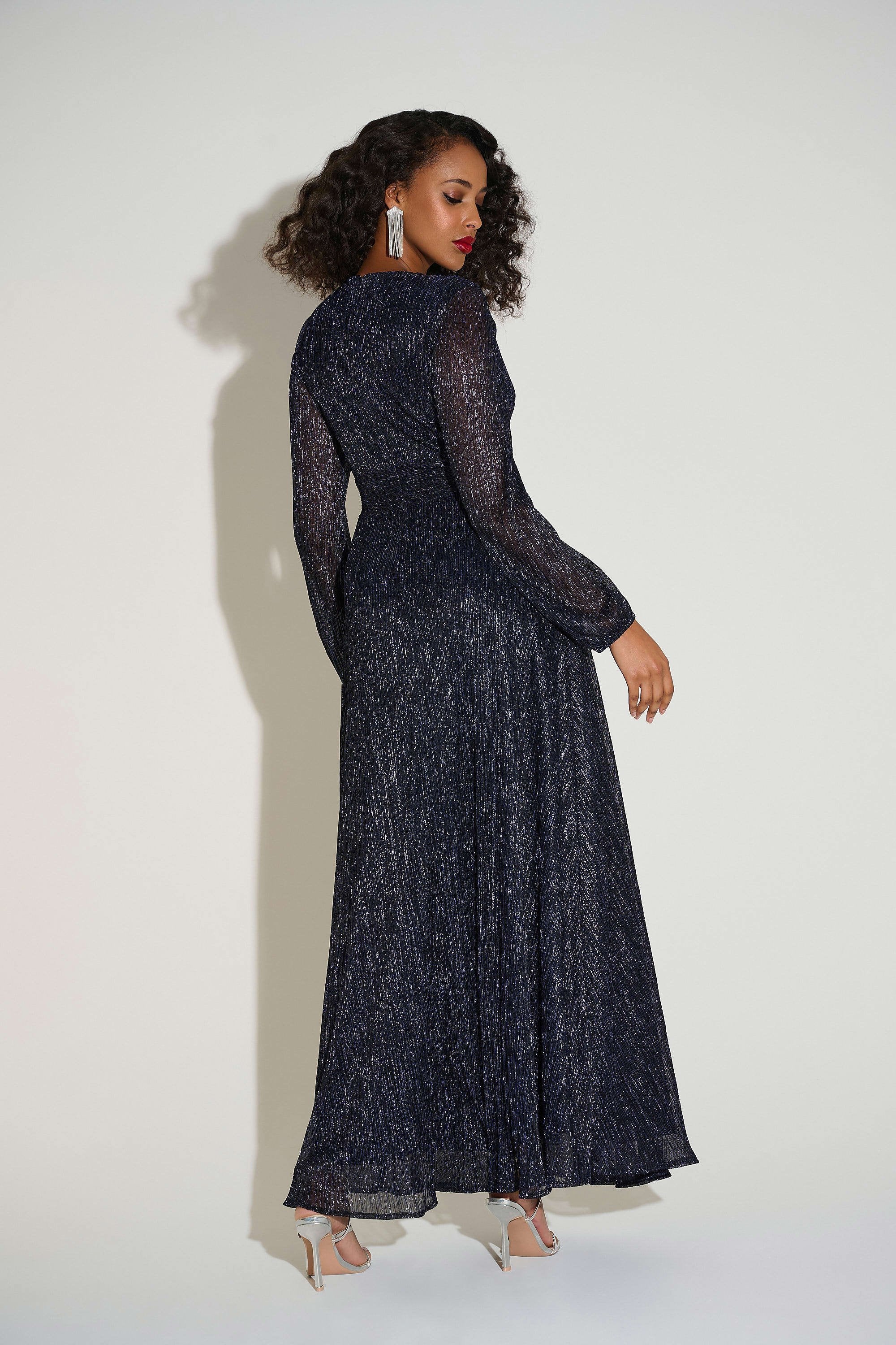 Joseph Ribkoff - Lurex Plissé Mesh Wrap-Front Gown