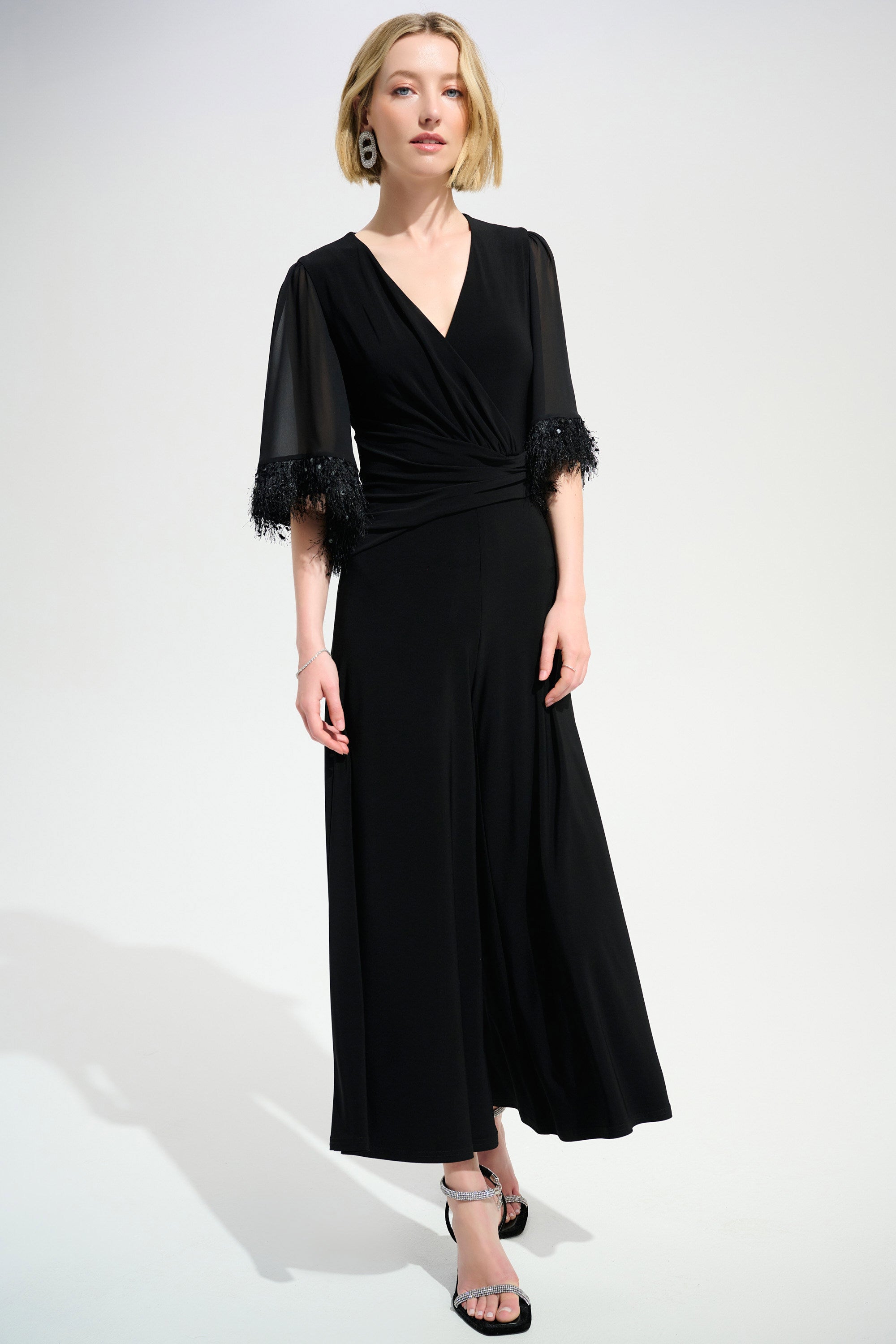 Joseph Ribkoff - Silky Knit Wide Leg Jumpsuit With Chiffon Sleeves 261761