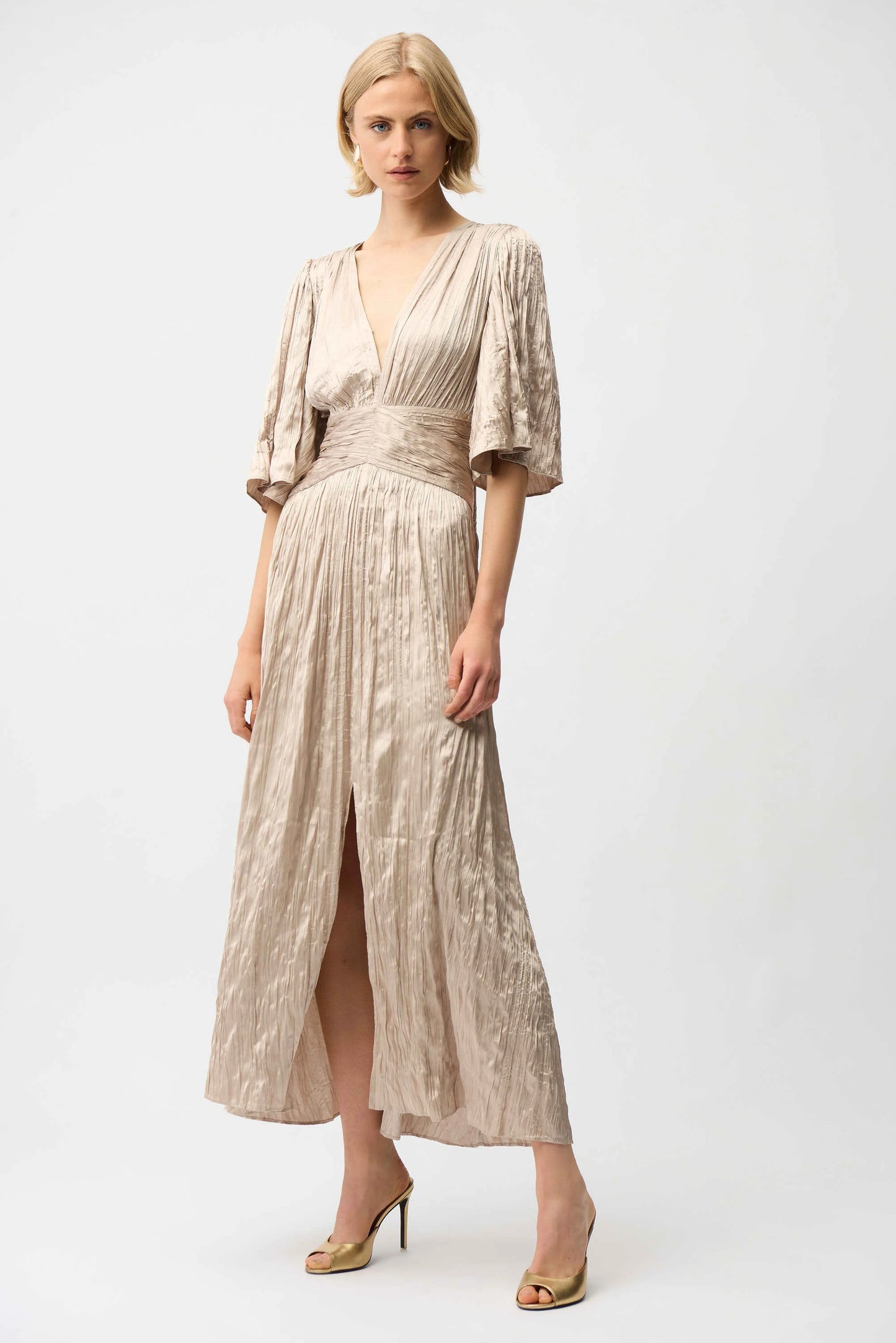 Joseph Ribkoff - Satin Fit and Flare Pleated Dress with Knot Waist Detail 261962