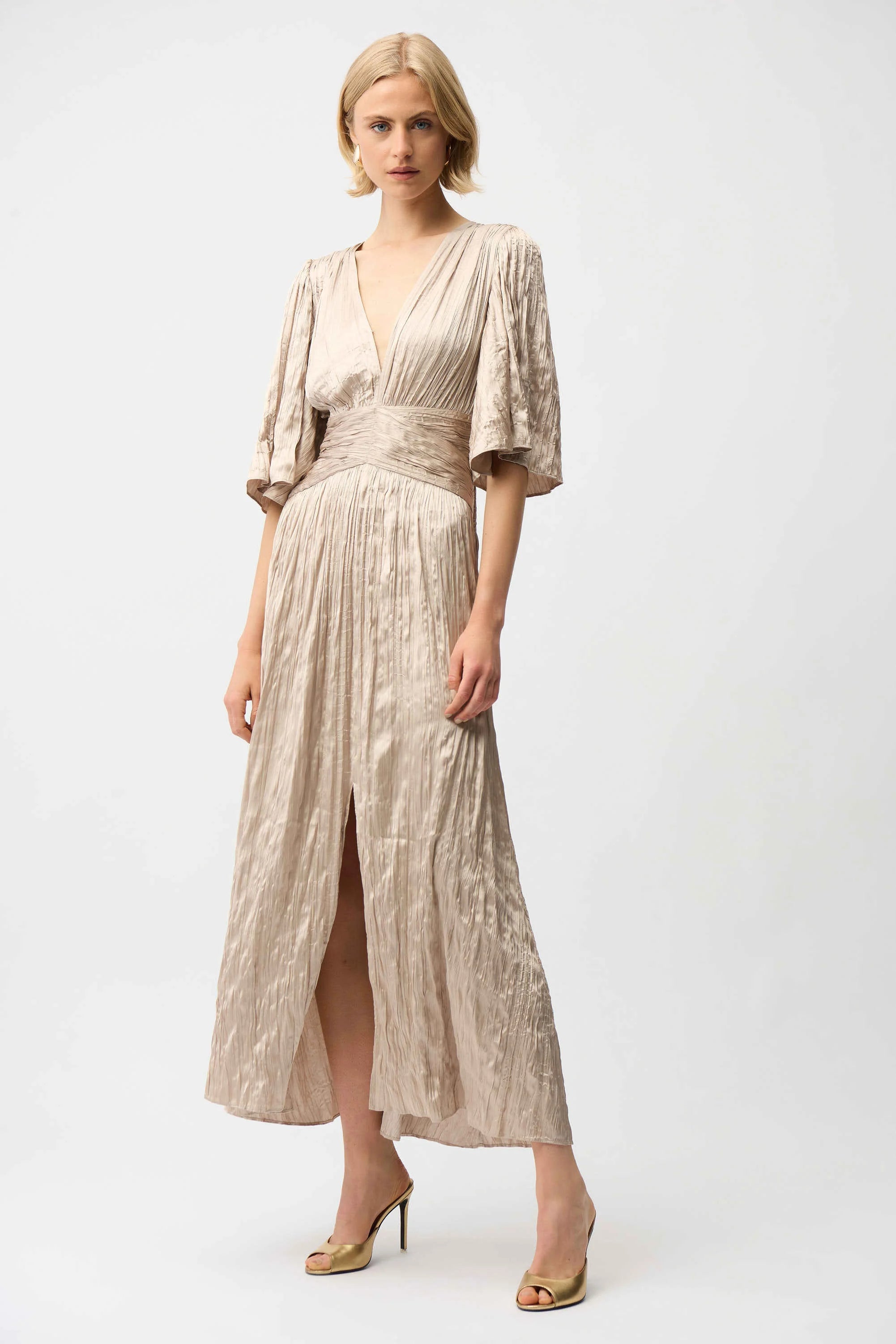 Joseph Ribkoff - Satin Fit and Flare Pleated Dress with Knot Waist Detail 261962