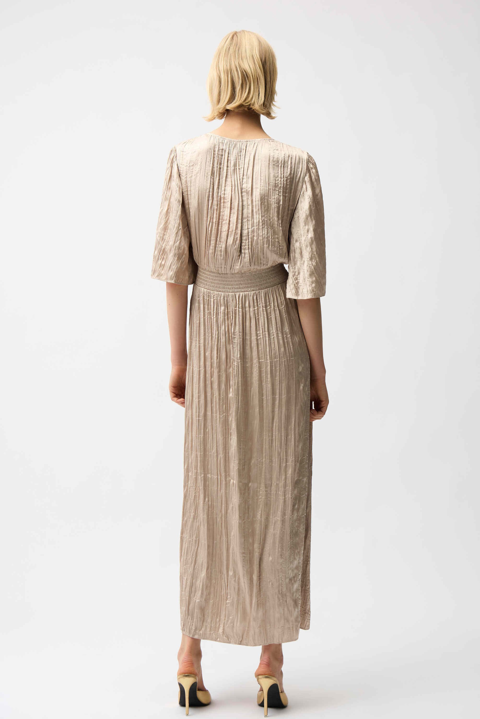 Joseph Ribkoff - Satin Fit and Flare Pleated Dress with Knot Waist Detail 261962