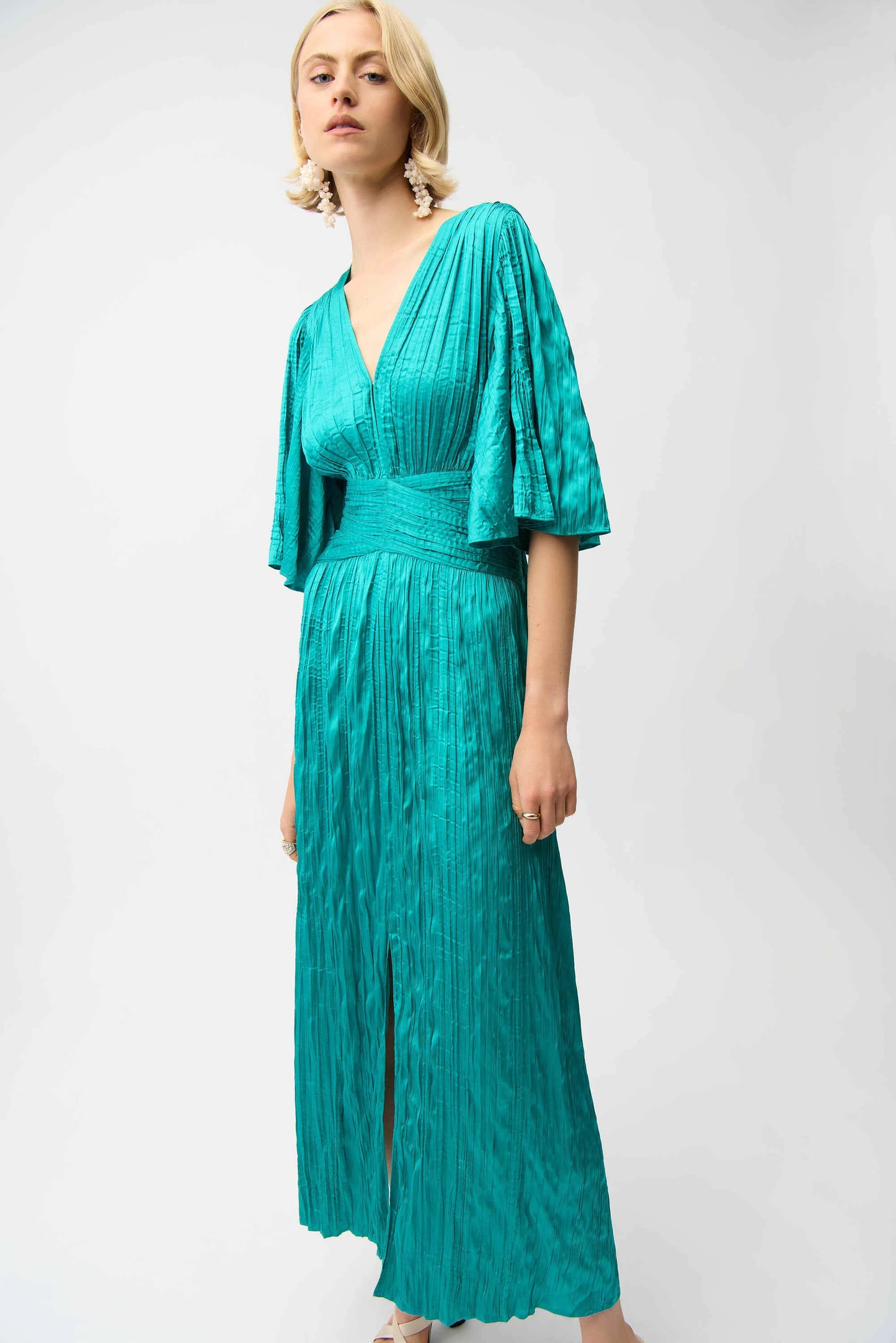 Joseph Ribkoff - Satin Fit and Flare Pleated Dress with Knot Waist Detail 261962