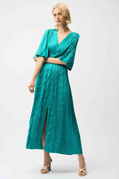 Joseph Ribkoff - Satin Fit and Flare Pleated Dress with Knot Waist Detail 261962