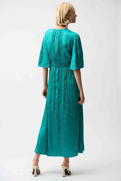 Joseph Ribkoff - Satin Fit and Flare Pleated Dress with Knot Waist Detail 261962