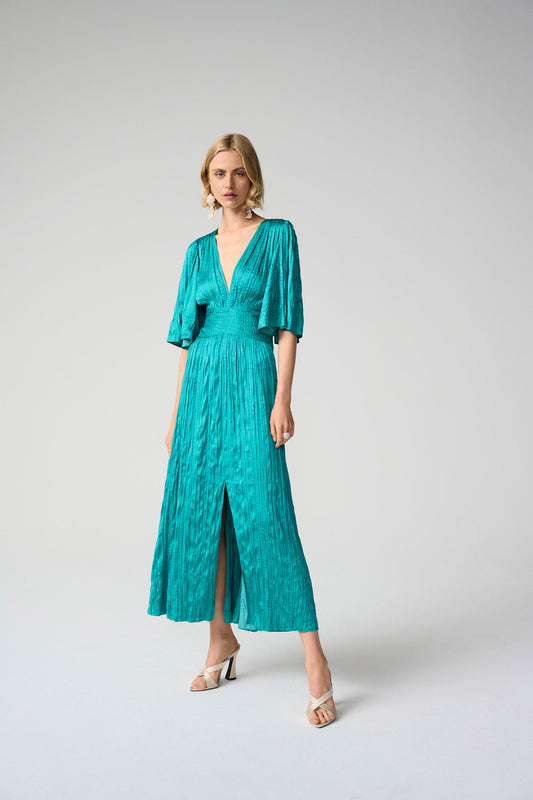 Joseph Ribkoff - Satin Fit and Flare Pleated Dress with Knot Waist Detail 261962