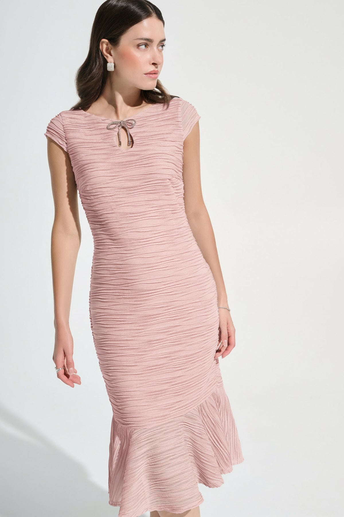 Joseph Ribkoff - Lurex Cascade Flounce Dress With Rhinestone Bow