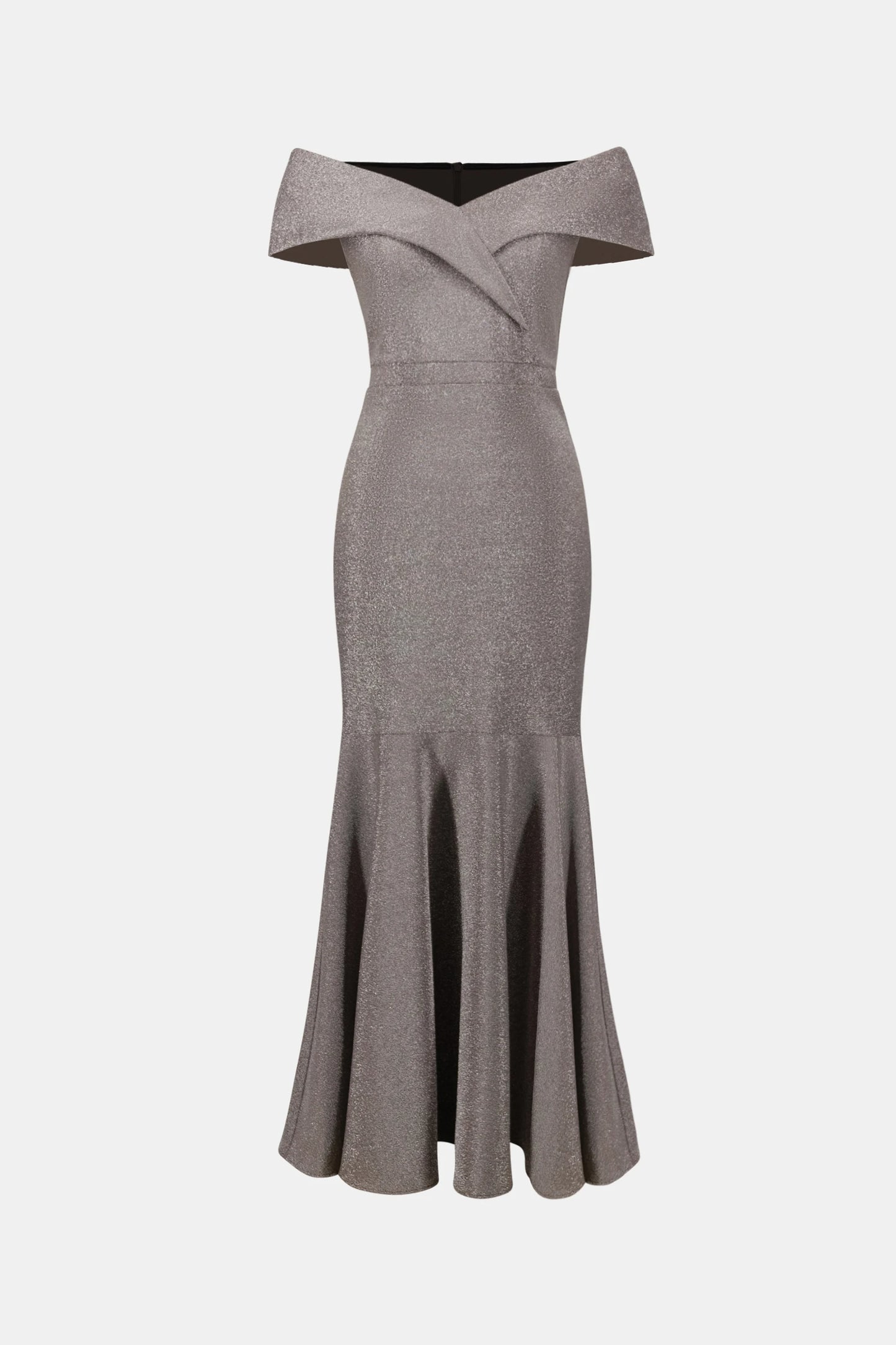Joseph Ribkoff - Sparkle Knit Off-Shoulder Trumpet Dress in Taupe 263728