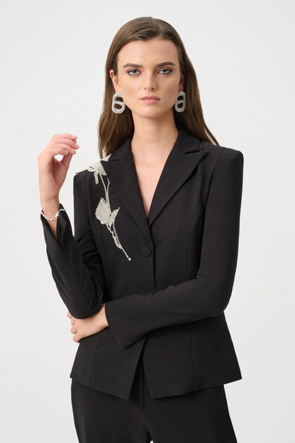Joseph Ribkoff - Lux Twill Fitted Blazer With Rhinestone Appliqué in Black 263745