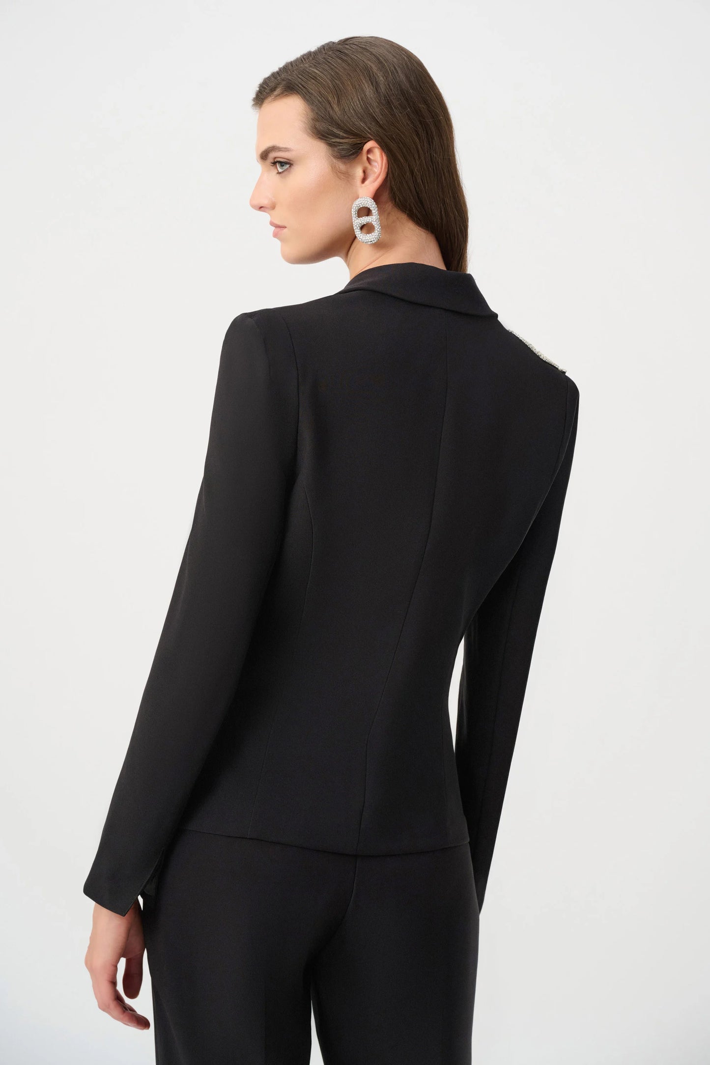 Joseph Ribkoff - Lux Twill Fitted Blazer With Rhinestone Appliqué in Black 263745