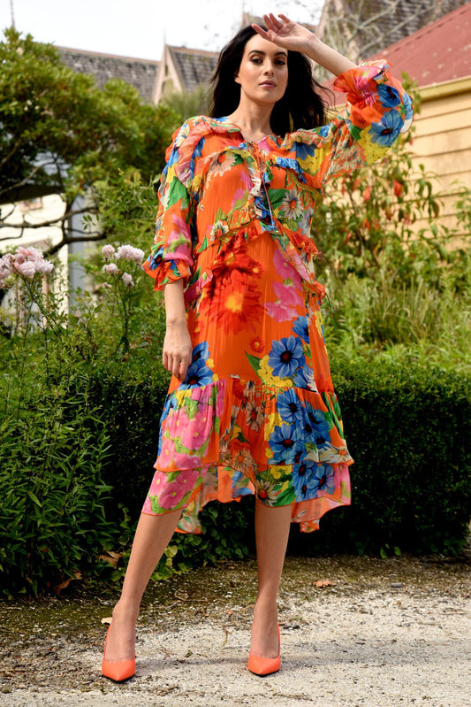 Trelise Cooper - Frill At Ease Dress Orange Floral
