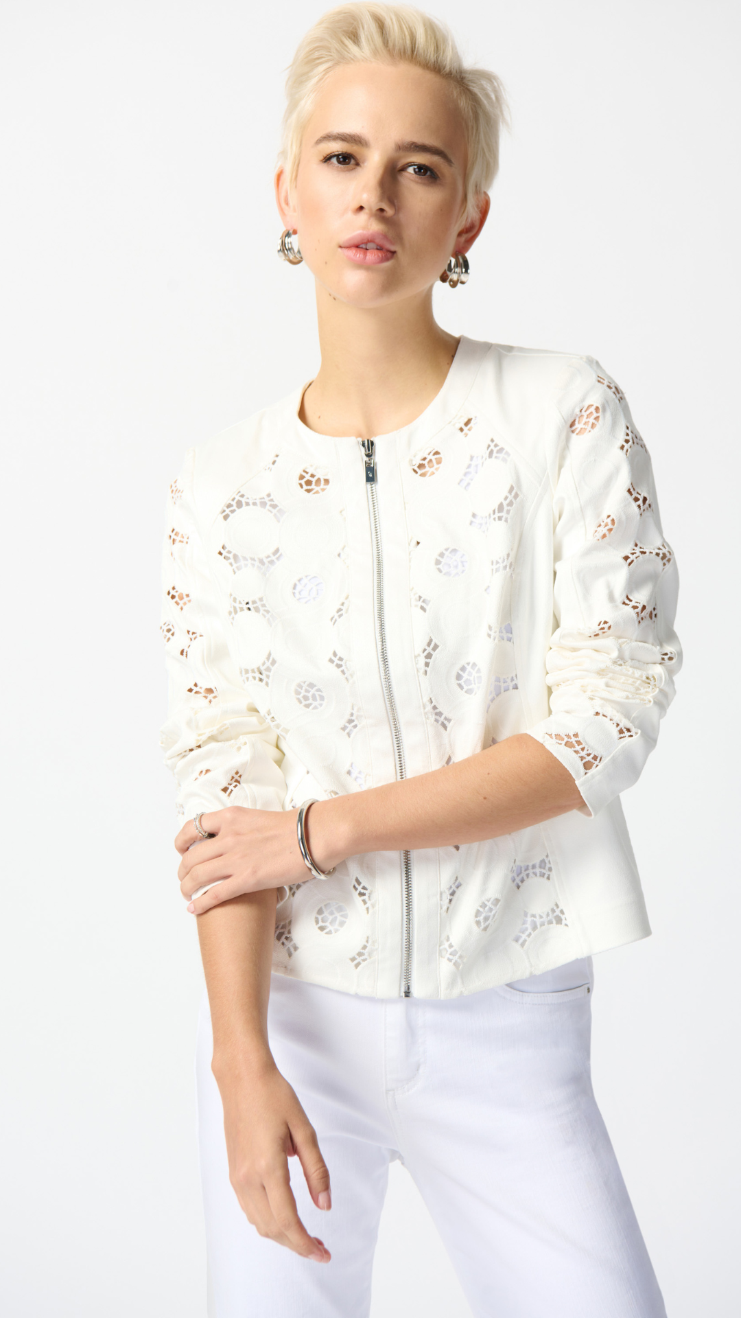 Joseph Ribkoff - Foiled Suede Jacket With Laser Cut Leatherette