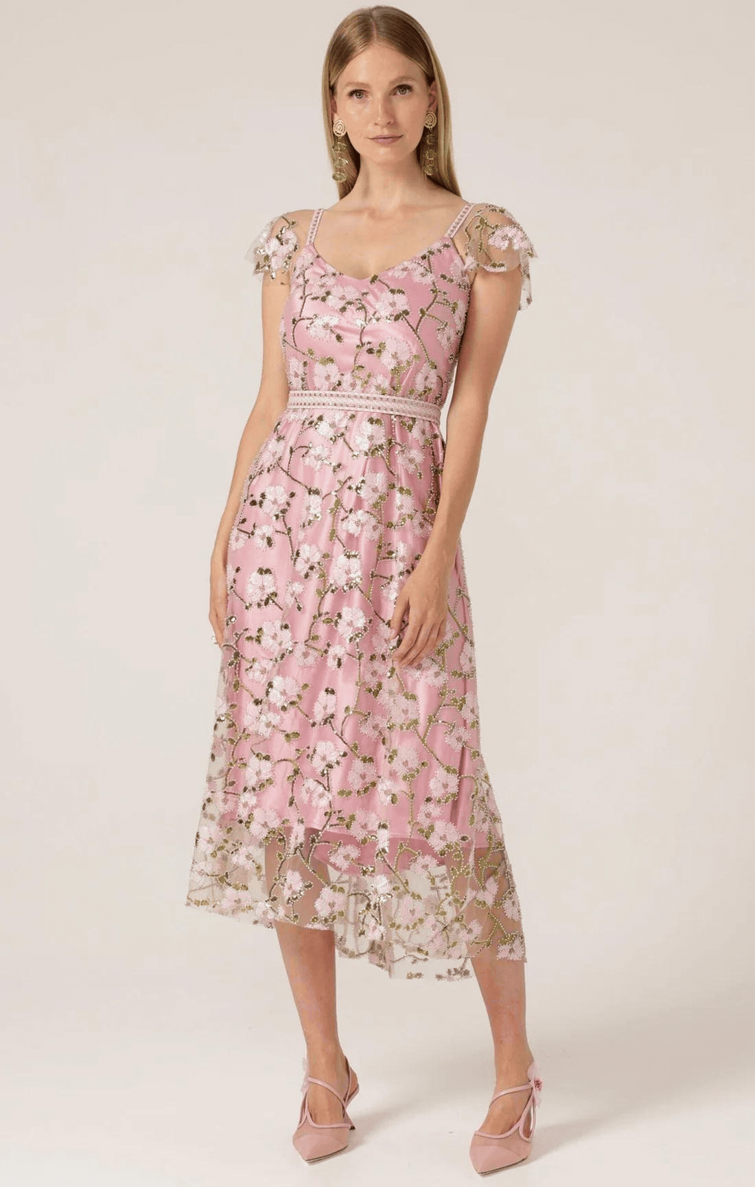 Sacha Drake - Anna's Hummingbird Dress - Pink Beaded Flower