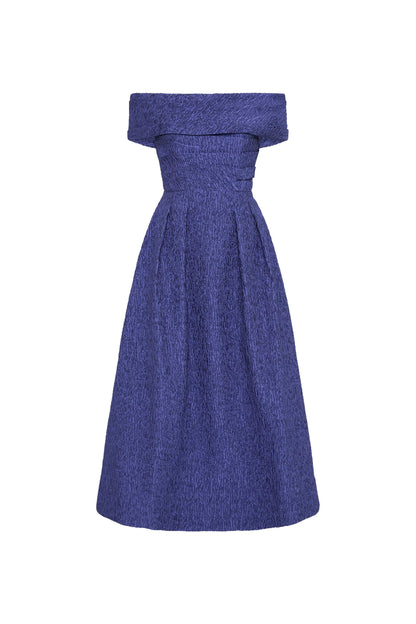 Rebecca Vallance - Helene off Shoulder Midi Dress in Blue