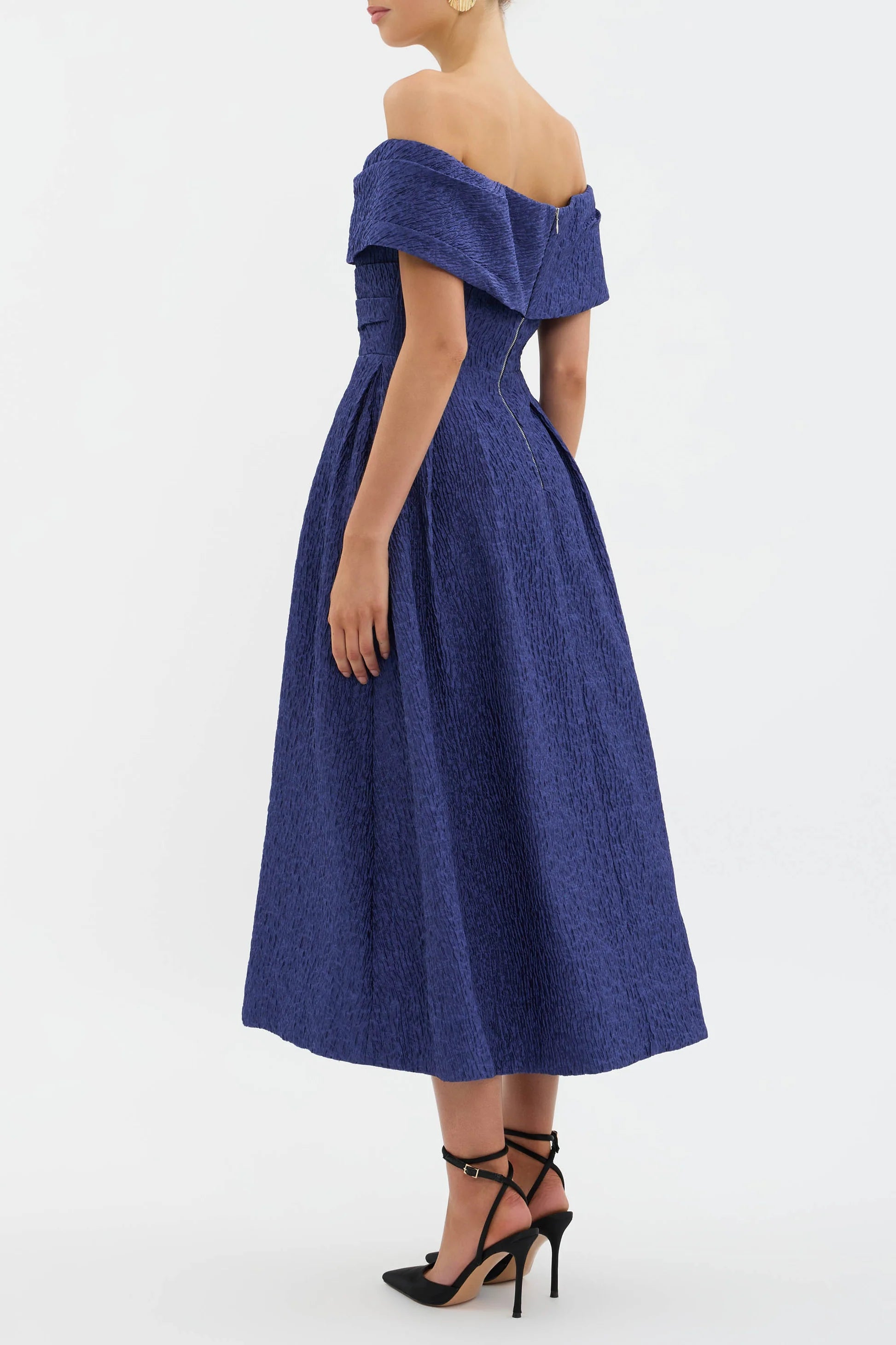 Rebecca Vallance - Helene off Shoulder Midi Dress in Blue