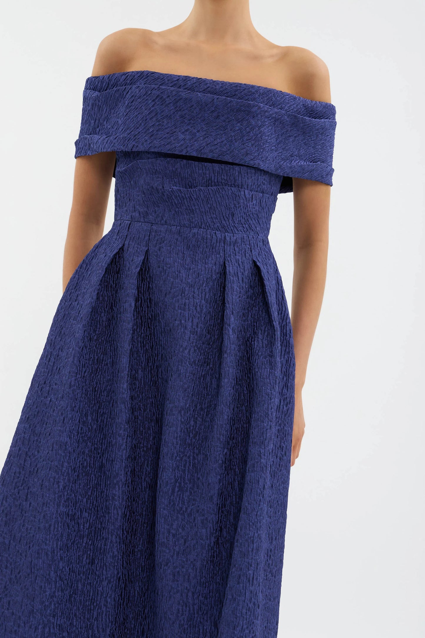 Rebecca Vallance - Helene off Shoulder Midi Dress in Blue