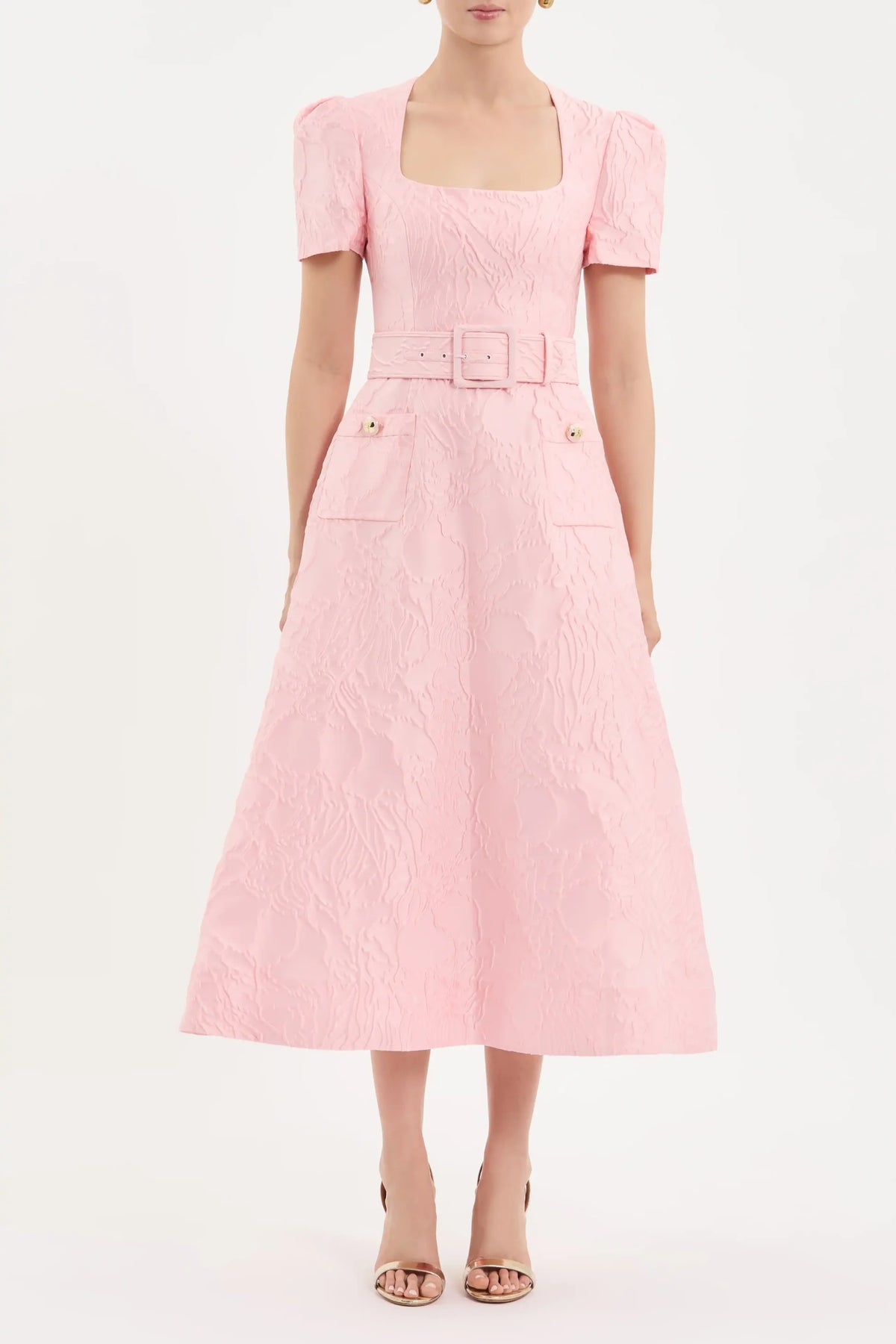 Rebecca Vallance - Helmsley Short Sleeve Midi Dress Pink