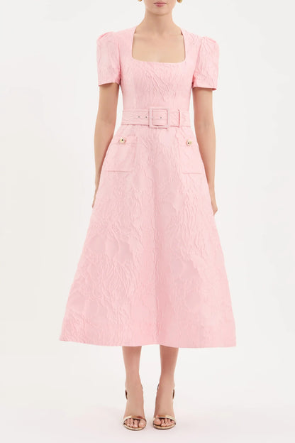 Rebecca Vallance - Helmsley Short Sleeve Midi Dress Pink