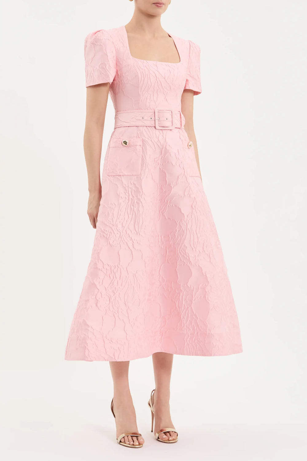 Rebecca Vallance - Helmsley Short Sleeve Midi Dress Pink