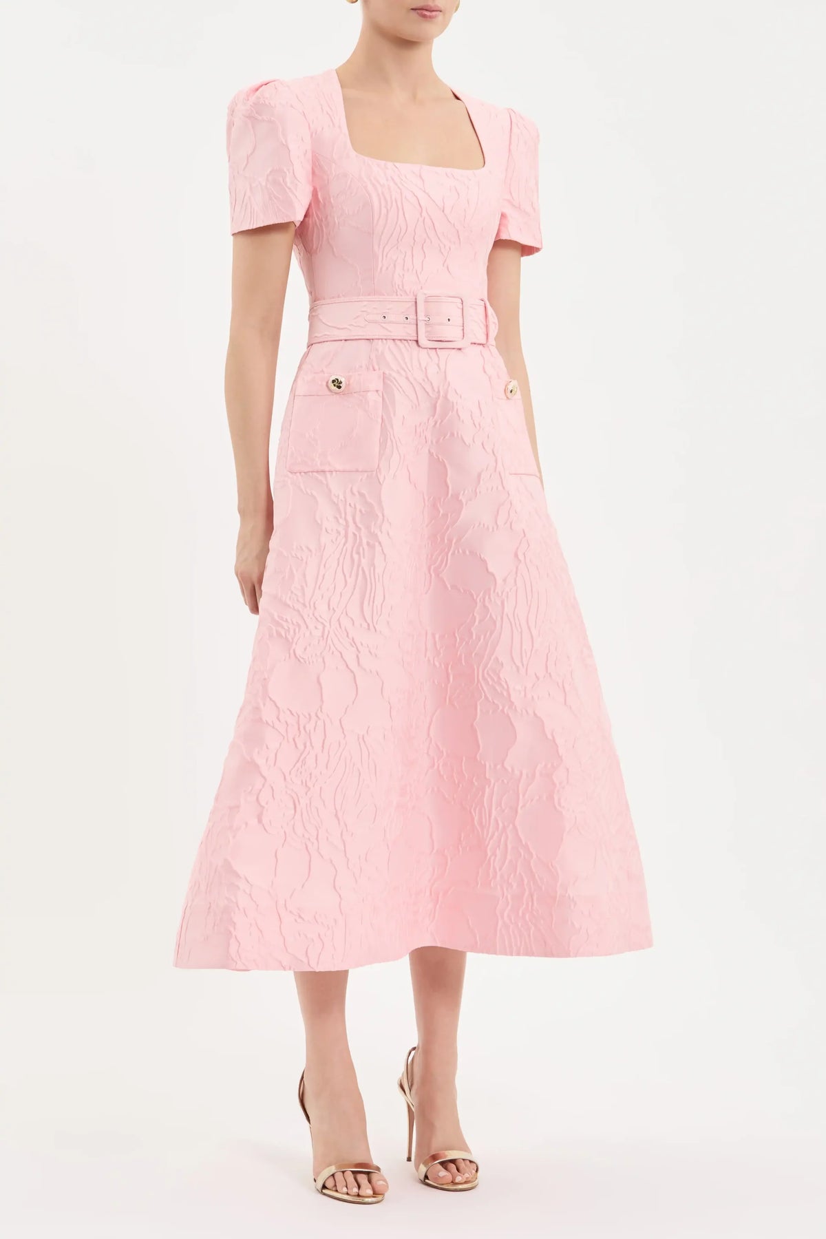 Rebecca Vallance - Helmsley Short Sleeve Midi Dress Pink