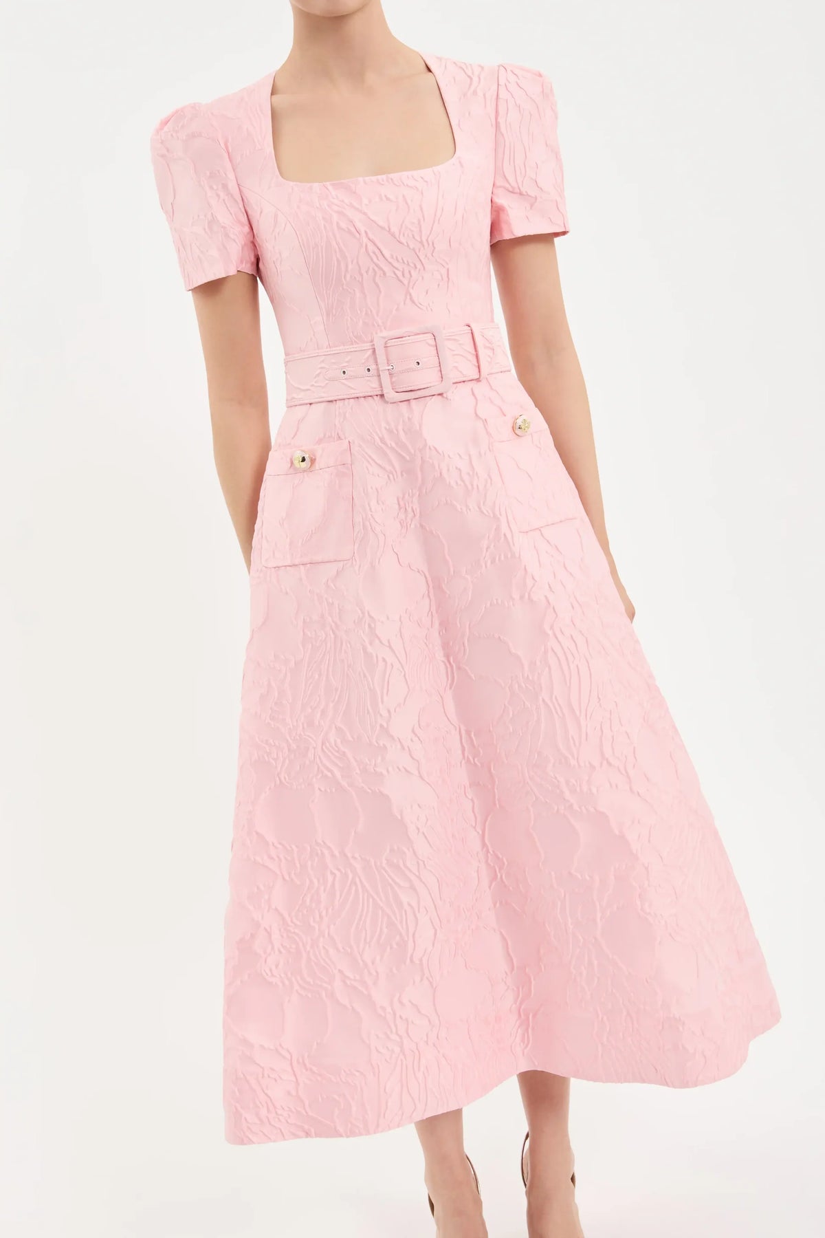 Rebecca Vallance - Helmsley Short Sleeve Midi Dress Pink