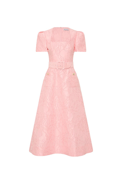 Rebecca Vallance - Helmsley Short Sleeve Midi Dress Pink
