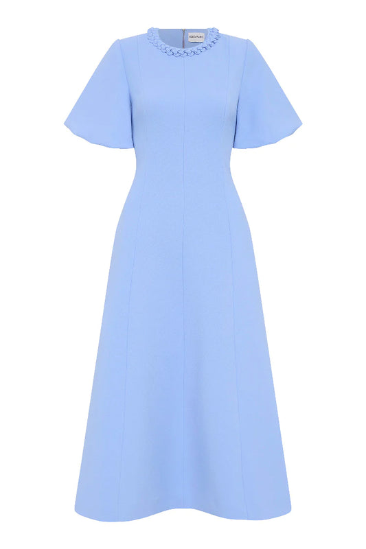 Rebecca Vallance – Juliana Puff Sleeve Midi Dress Blue Light