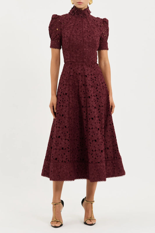 Rebecca Vallance - Kitsu Short Sleeve Midi Dress Merlot