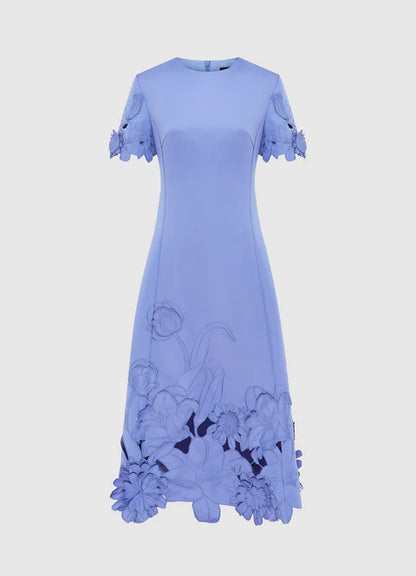 Leo Lin - Caroline Appliqué Short Sleeve Midi Dress