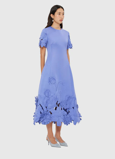 Leo Lin - Caroline Appliqué Short Sleeve Midi Dress