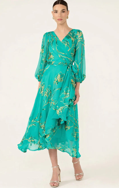 Sacha Drake - Lorelei Wrap Midi Dress / Jade Gold Floral