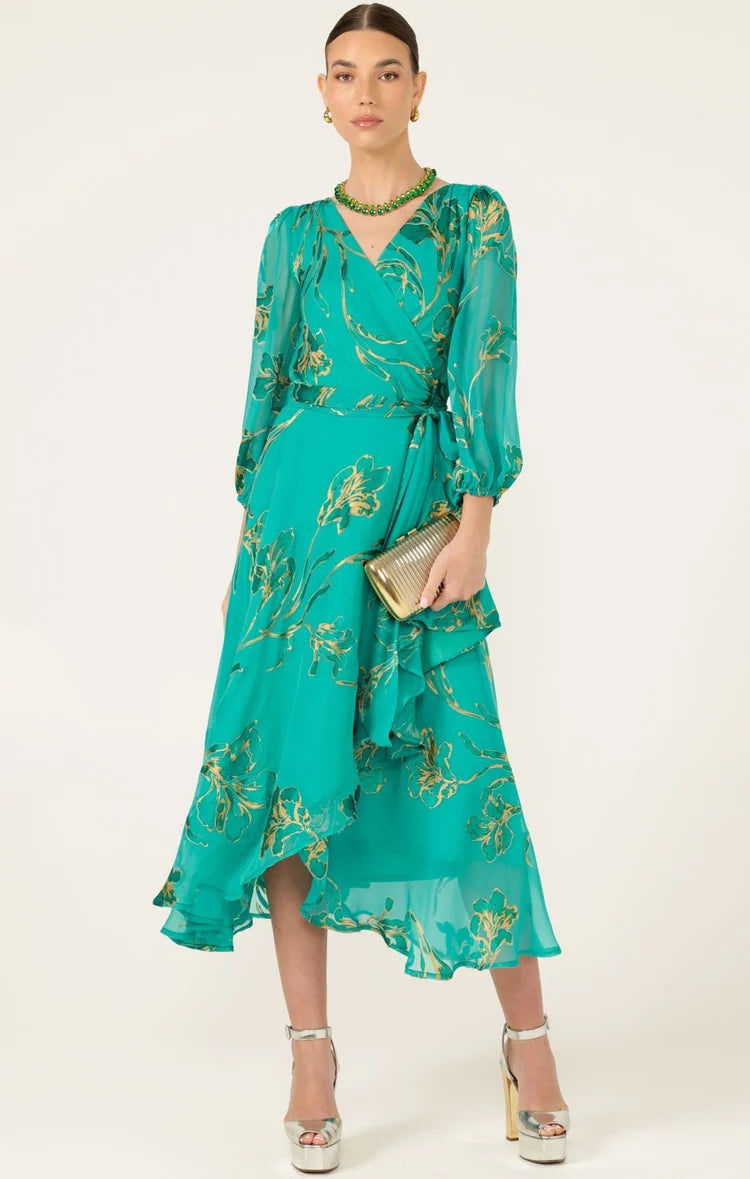 Sacha Drake - Lorelei Wrap Midi Dress / Jade Gold Floral